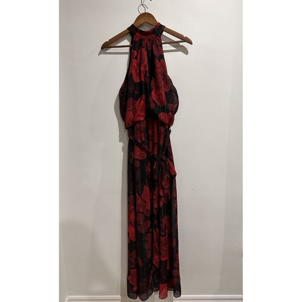 ALEXA B NITES Shimmery Rose Printed Maxi Length Halter Neck‎ Formal Party Dress